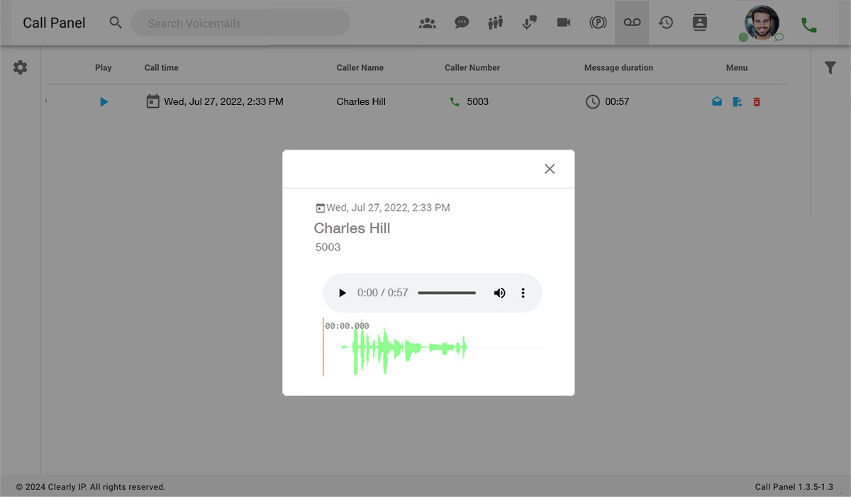 Clearly Cloud Call Panel Voicemail