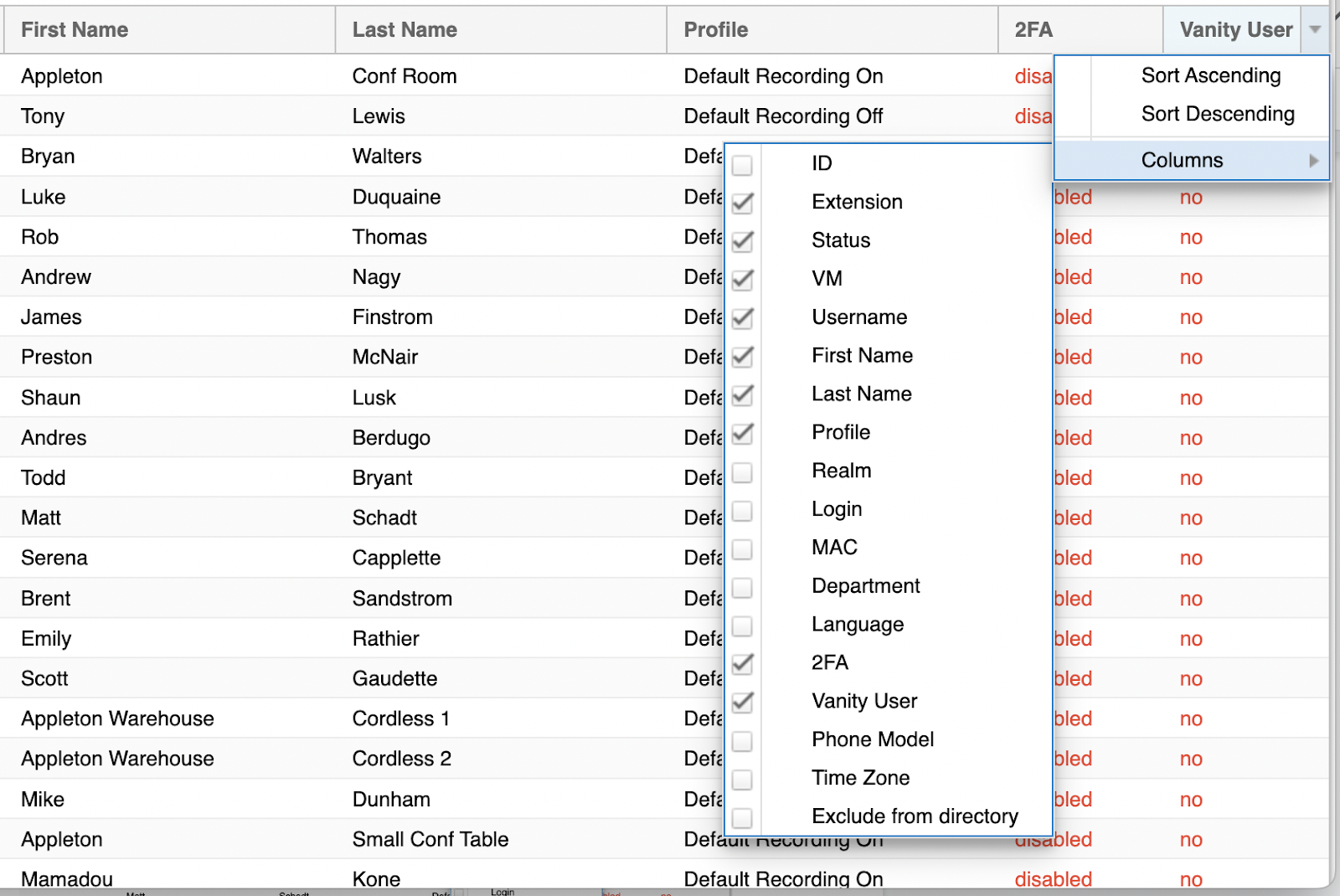 Remember Column Options Per User