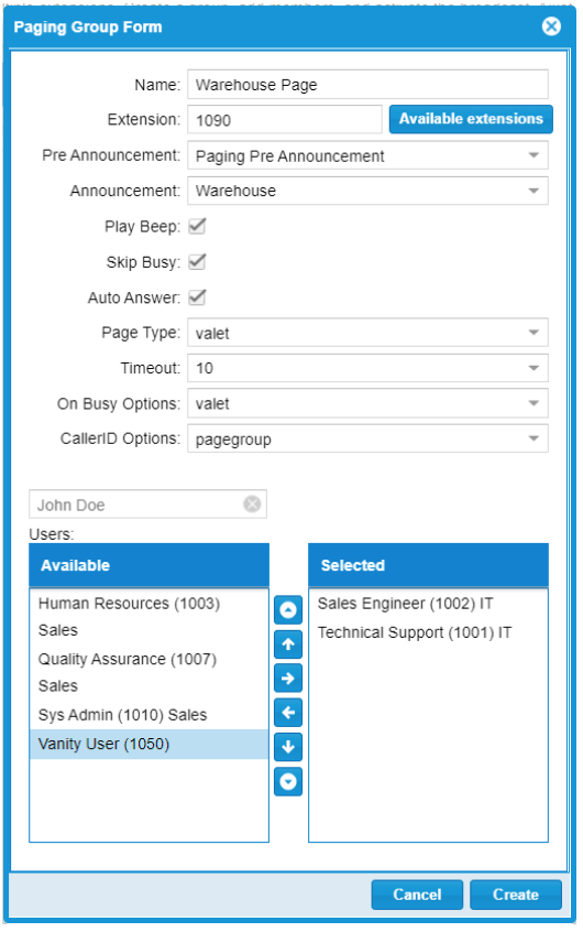 Paging Group Form - Clearly Cloud